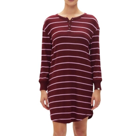 Gap Body Henley Dorm Long-Sleeve Sleepshirt G1086XDLMA Red Striped NWT M - Picture 2 of 6